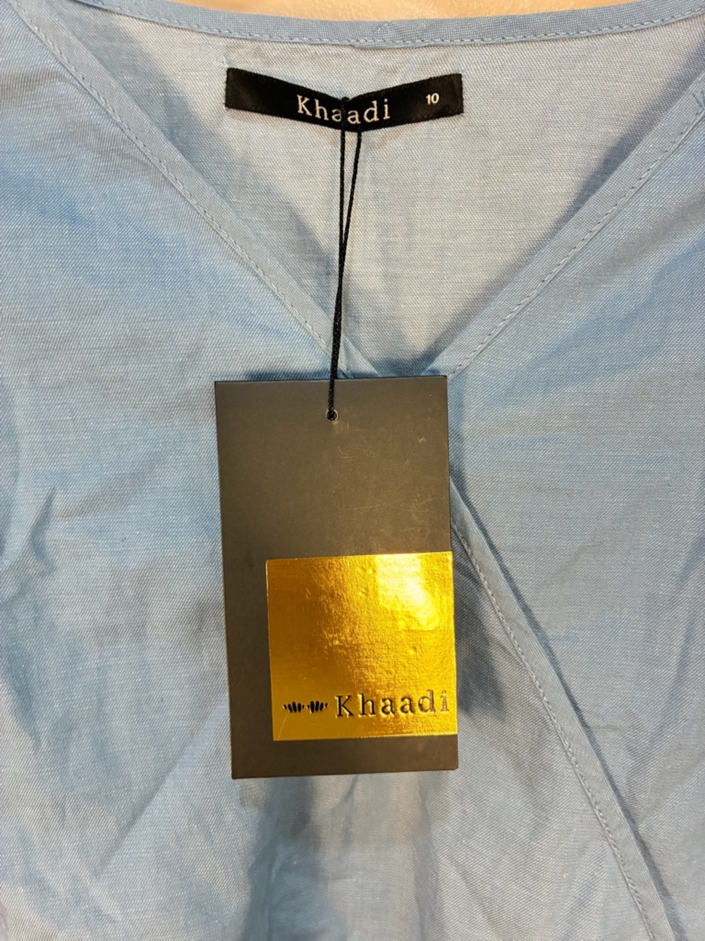 Khaadi Embroidered Sleeve Pearl Detail Peplum Hem Chambray Blouse - Picture 3 of 9